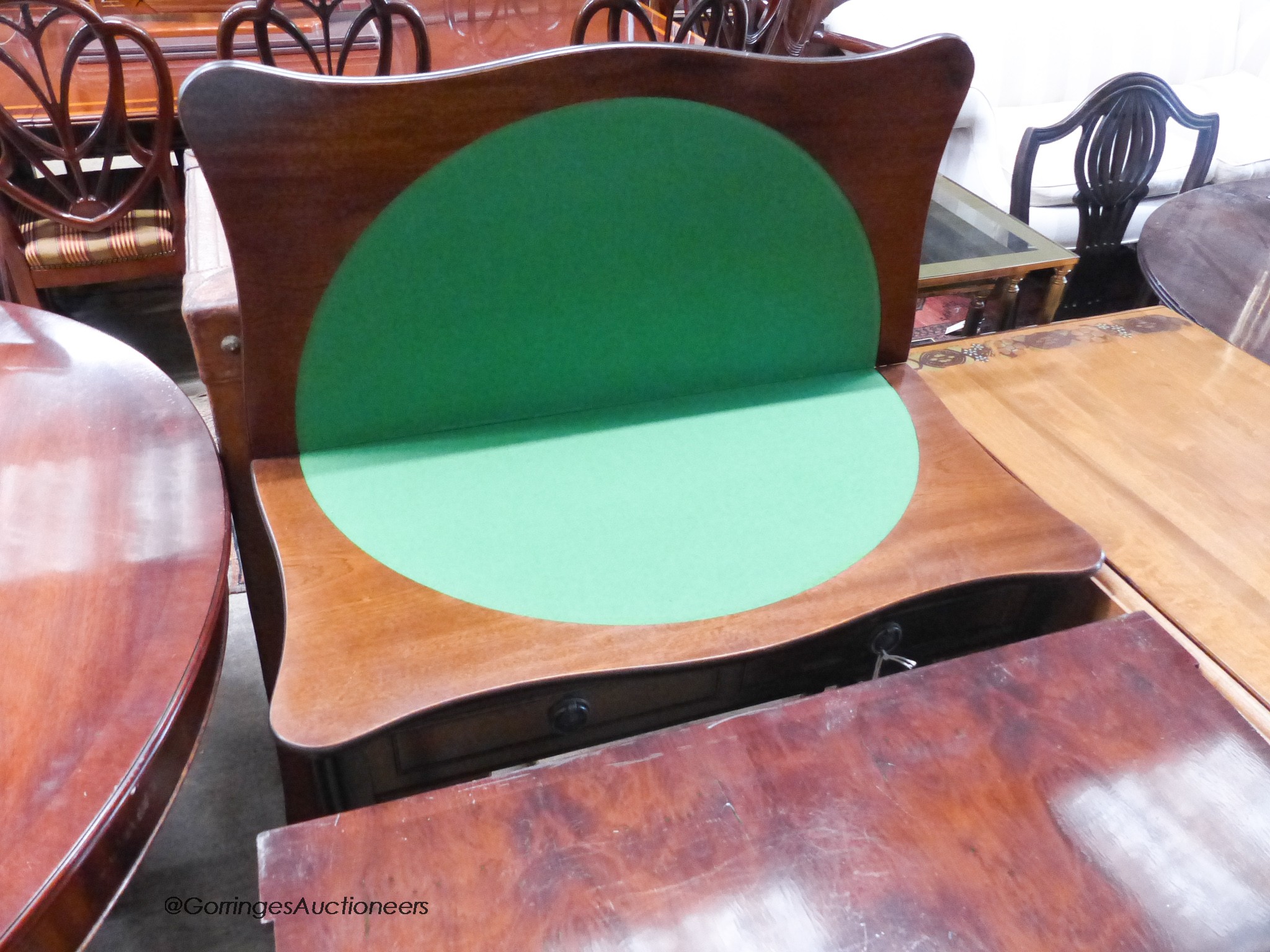 Two Georgian design tables and a walnut stool.